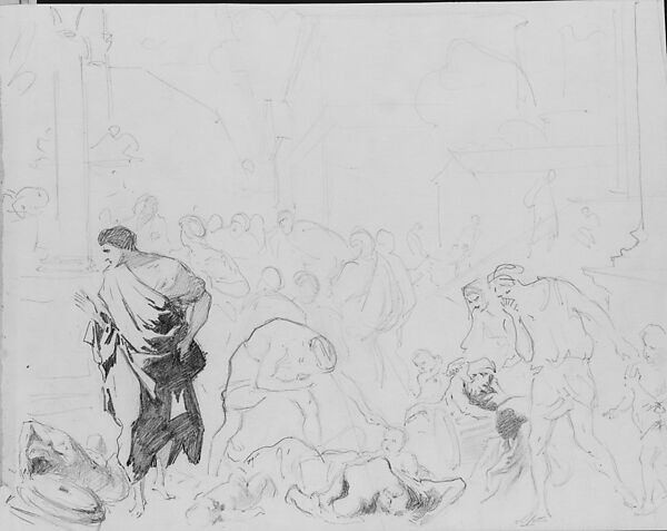 The Plague of Ashod (from Scrapbook), John Singer Sargent (American, Florence 1856–1925 London), Graphite on off-white wove paper, American