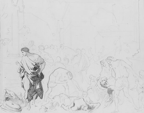 The Plague of Ashod (from Scrapbook), John Singer Sargent (American, Florence 1856–1925 London), Graphite on off-white wove paper, American 