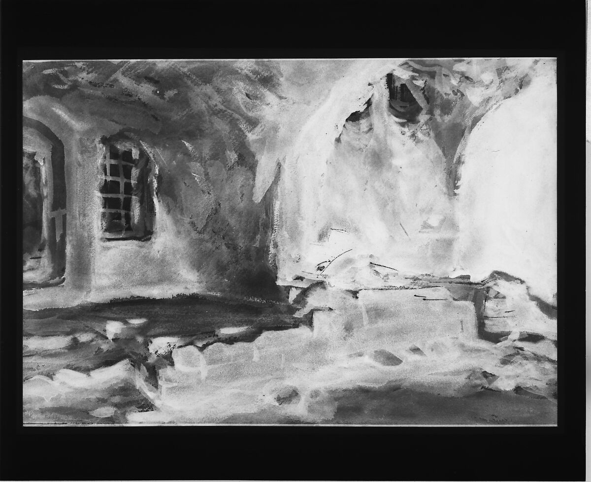 Ruined Cellar—Arras, John Singer Sargent (American, Florence 1856–1925 London), Watercolor and graphite on wove paper, mounted to cardboard, American