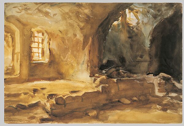 Ruined Cellar—Arras, John Singer Sargent (American, Florence 1856–1925 London), Watercolor and graphite on wove paper, mounted to cardboard, American 