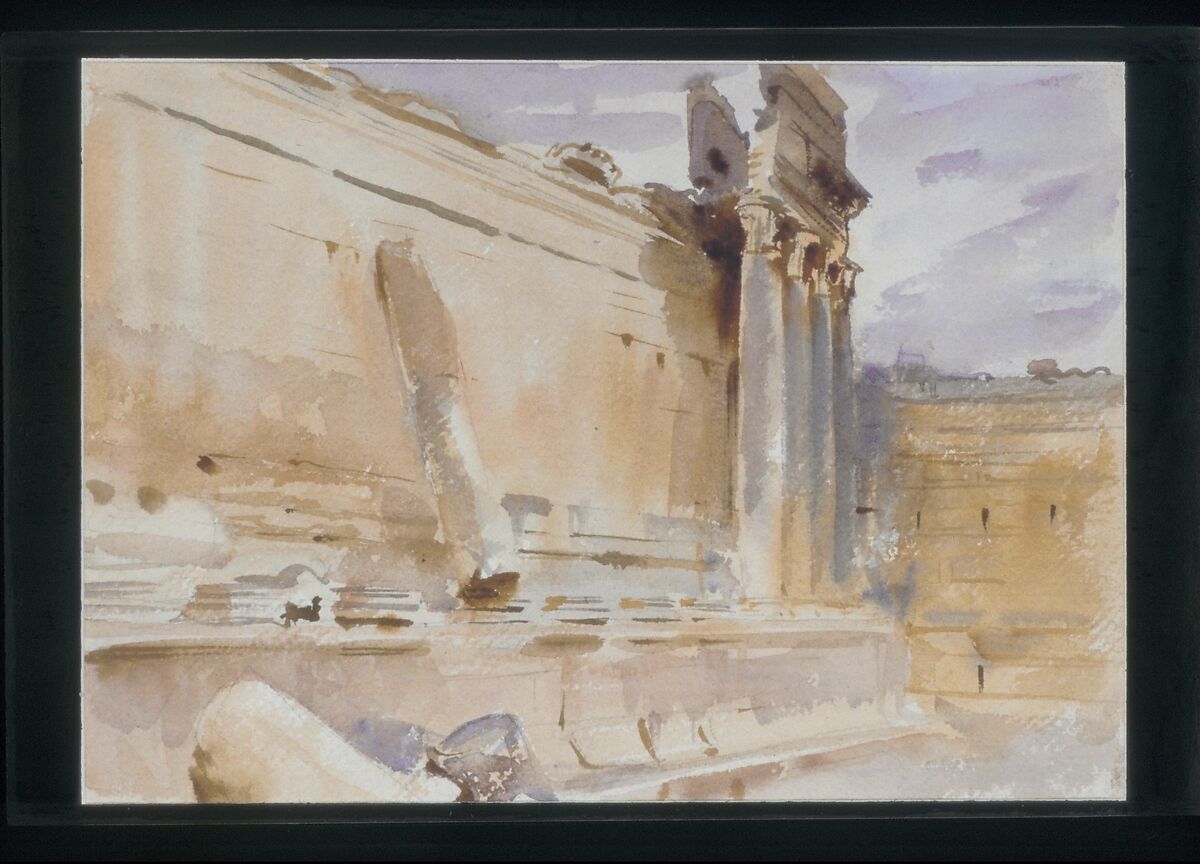 Temple of Bacchus, Baalbek, John Singer Sargent (American, Florence 1856–1925 London), Watercolor and graphite on white wove paper, American