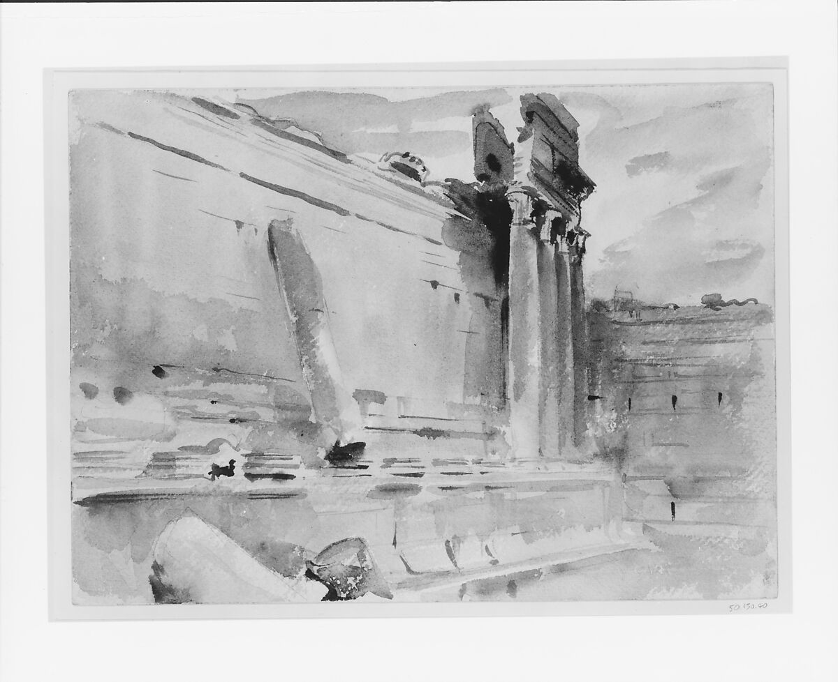 Temple of Bacchus, Baalbek, John Singer Sargent (American, Florence 1856–1925 London), Watercolor and graphite on white wove paper, American