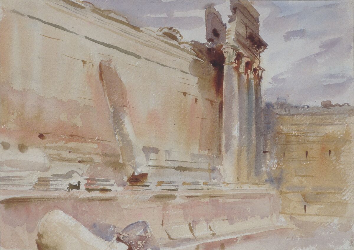 Temple of Bacchus, Baalbek, John Singer Sargent (American, Florence 1856–1925 London), Watercolor and graphite on white wove paper, American