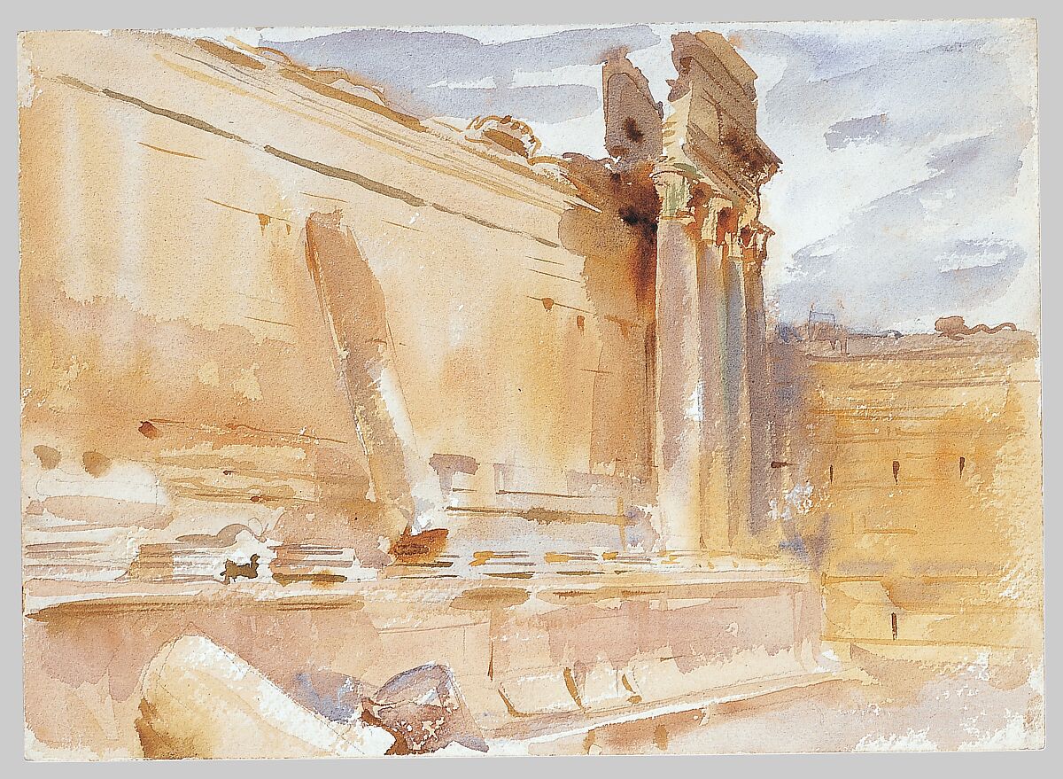 Temple of Bacchus, Baalbek, John Singer Sargent (American, Florence 1856–1925 London), Watercolor and graphite on white wove paper, American