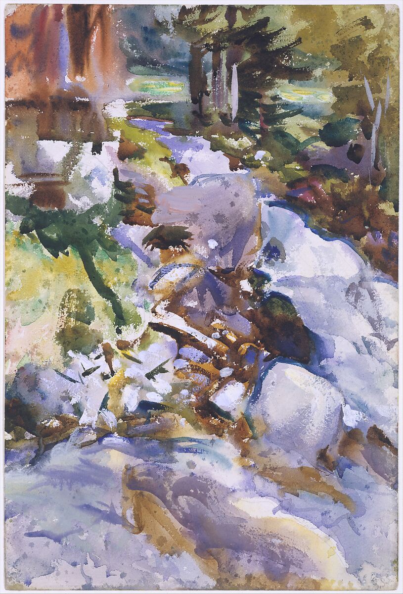 Rushing Brook, John Singer Sargent (American, Florence 1856–1925 London), Watercolor, gouache, and graphite on off-white wove paper, American