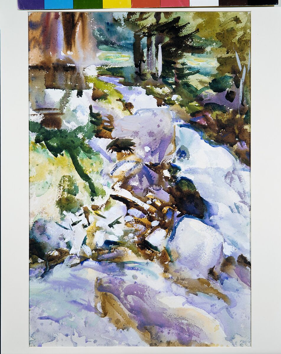 Rushing Brook, John Singer Sargent (American, Florence 1856–1925 London), Watercolor, gouache, and graphite on off-white wove paper, American