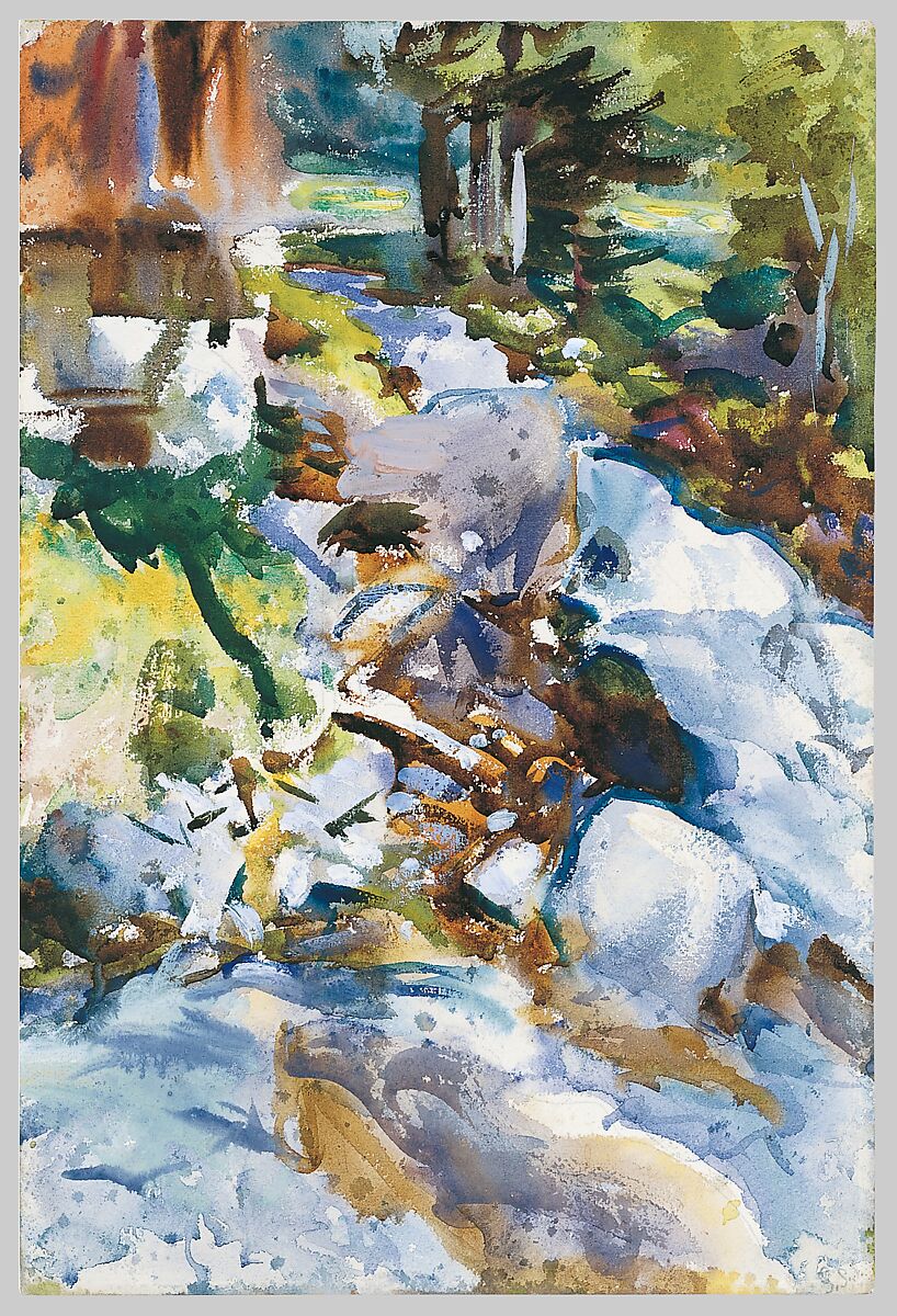 Rushing Brook, John Singer Sargent (American, Florence 1856–1925 London), Watercolor, gouache, and graphite on off-white wove paper, American