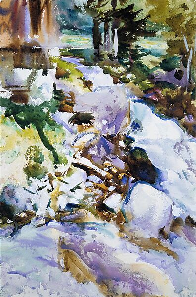 Rushing Brook, John Singer Sargent (American, Florence 1856–1925 London), Watercolor, gouache, and graphite on off-white wove paper, American 