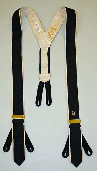 Suspenders, A. Sulka &amp; Company (French, 1893–2002), silk, leather, elastic, metal, American 