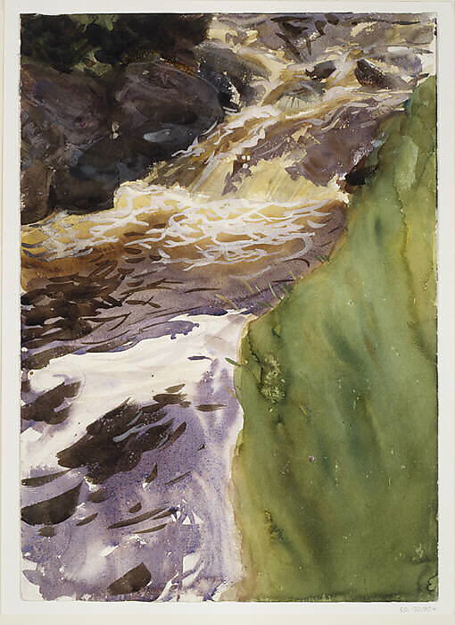 Rushing Water, John Singer Sargent (American, Florence 1856–1925 London), Watercolor, gouache, and graphite on white wove paper, American