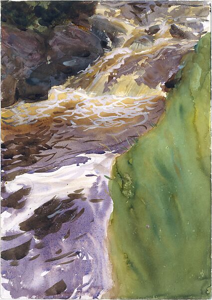 Rushing Water, John Singer Sargent (American, Florence 1856–1925 London), Watercolor, gouache, and graphite on white wove paper, American 