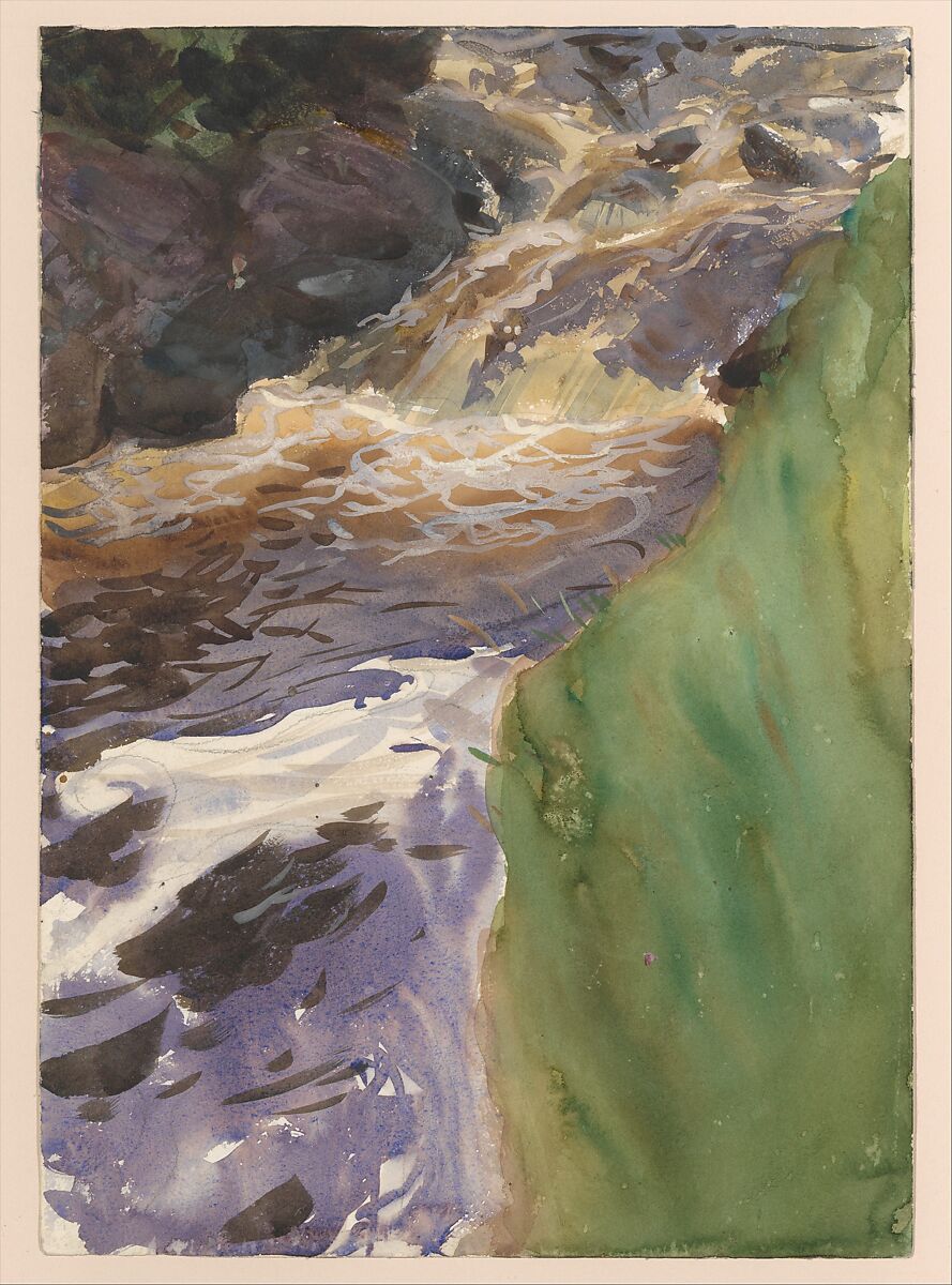 Rushing Water, John Singer Sargent (American, Florence 1856–1925 London), Watercolor, gouache, and graphite on white wove paper, American