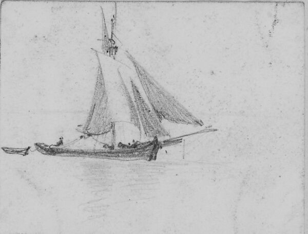 Sailboat Towing Dory (from Scrapbook), John Singer Sargent (American, Florence 1856–1925 London), Graphite on off-white wove paper, American