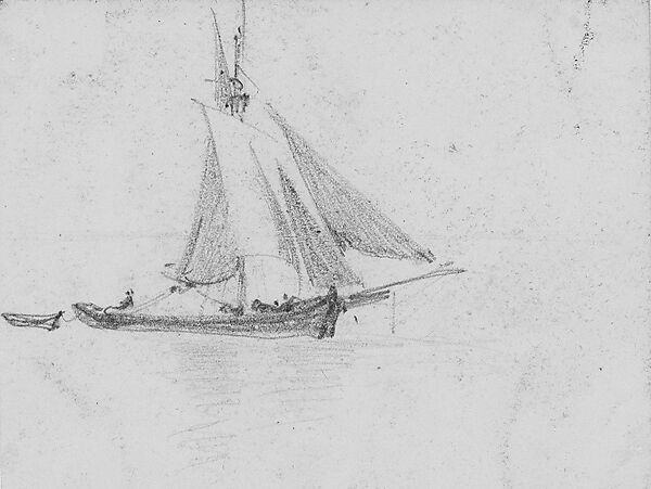 Sailboat Towing Dory (from Scrapbook), John Singer Sargent (American, Florence 1856–1925 London), Graphite on off-white wove paper, American