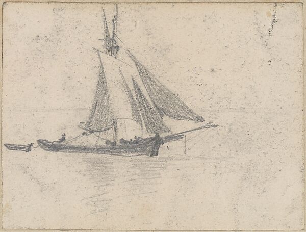 Sailboat Towing Dory (from Scrapbook), John Singer Sargent (American, Florence 1856–1925 London), Graphite on off-white wove paper, American 