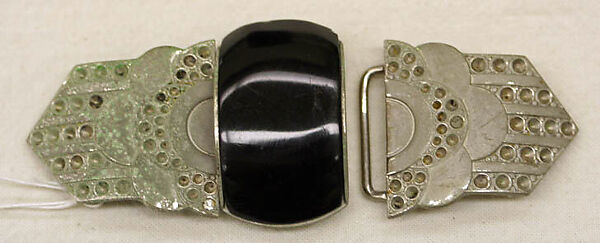 Belt buckle, metal, stone, glass, French 