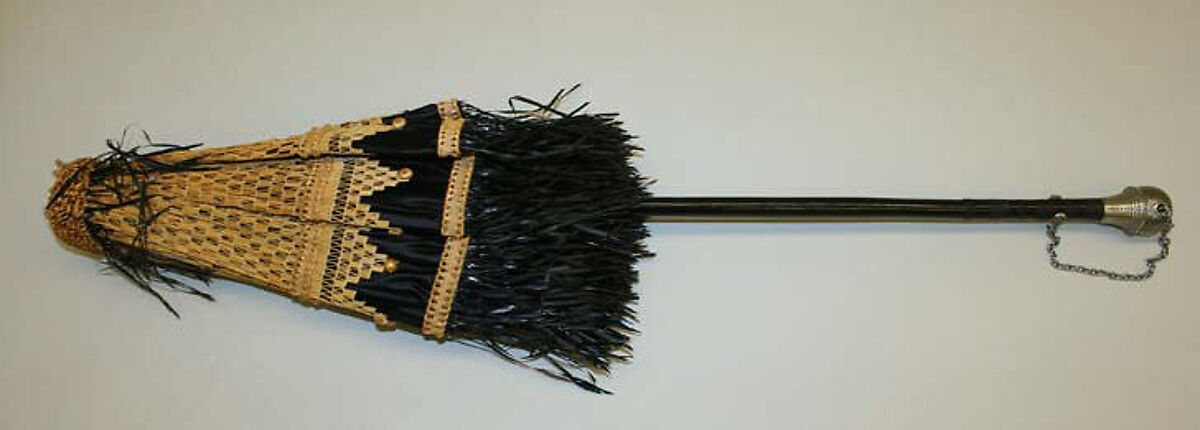 Parasol, silk, straw, raffia, wood, silver, American or European