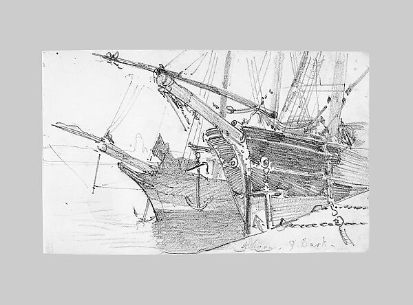Schooner and Bark in Harbor (from Scrapbook), John Singer Sargent (American, Florence 1856–1925 London), Graphite on off-white wove paper, American