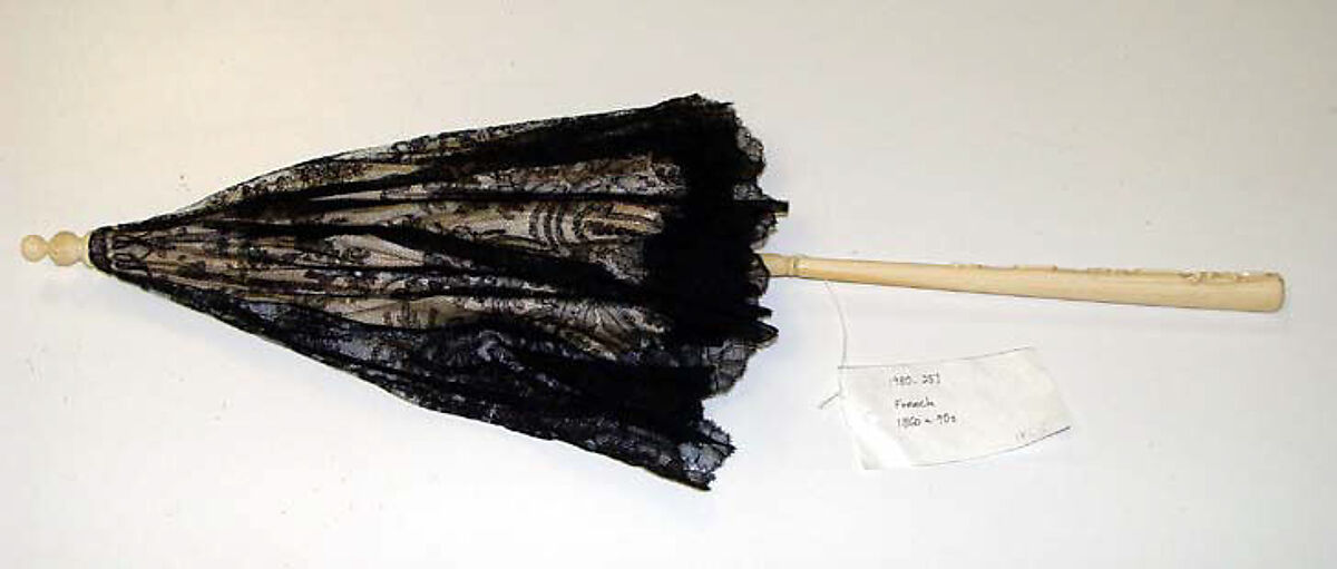 Parasol, cotton, silk, ivory, probably French