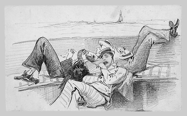 Siesta on a Boat, John Singer Sargent (American, Florence 1856–1925 London), Graphite on off-white wove paper, American 