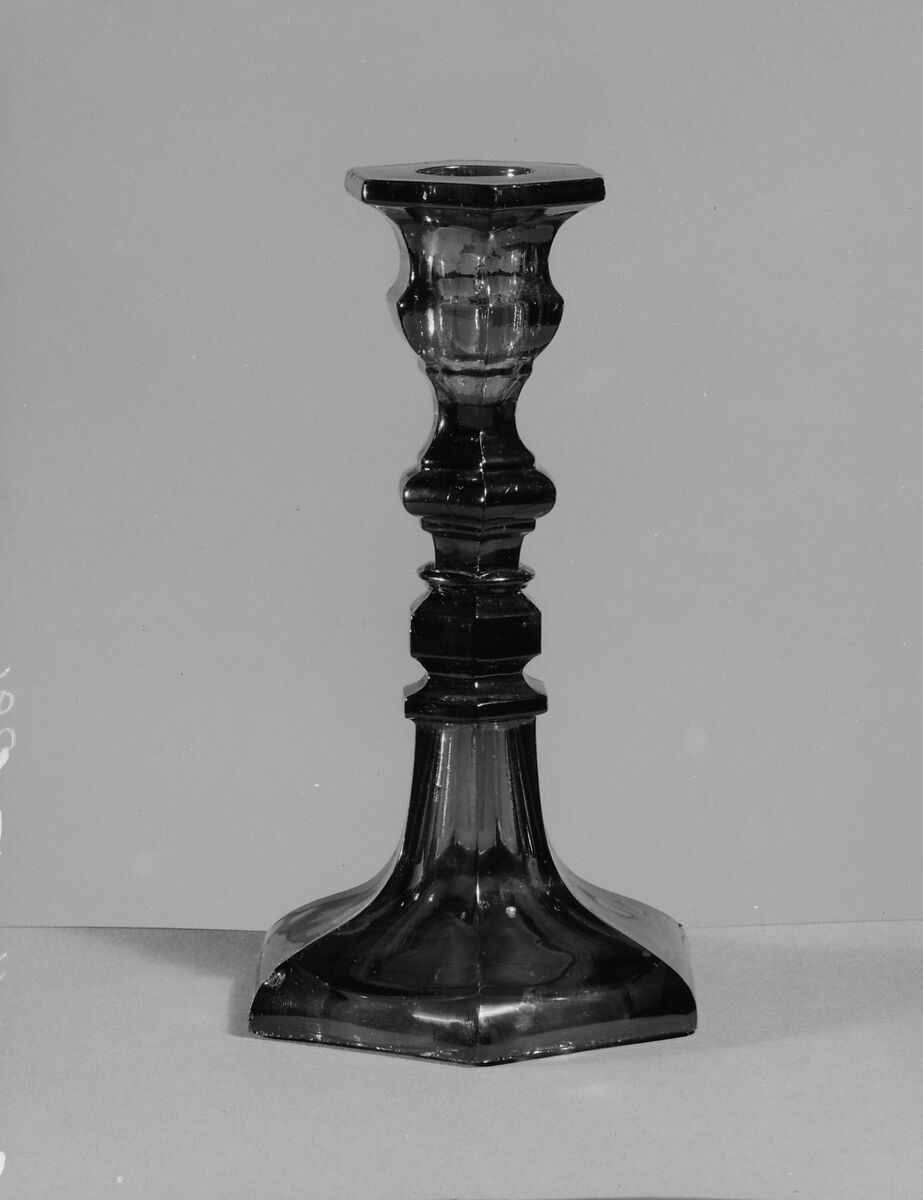 Candlestick, Boston &amp; Sandwich Glass Company (American, 1825–1888, Sandwich, Massachusetts), Pressed amethyst glass, American 