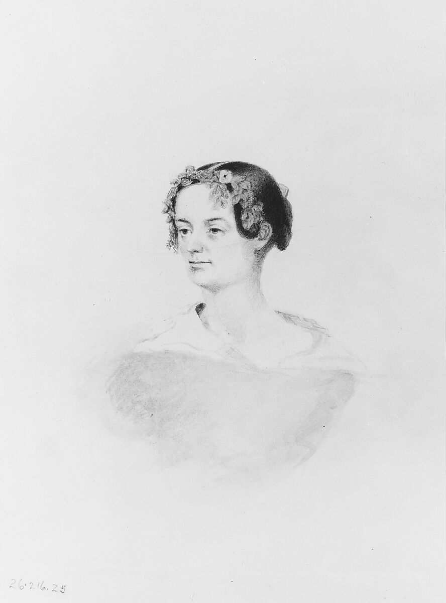 Portrait of a Woman (from McGuire Scrapbook), Thomas F. Hoppin (1816–1872), Graphite and watercolor on off-white Bristol board, American
