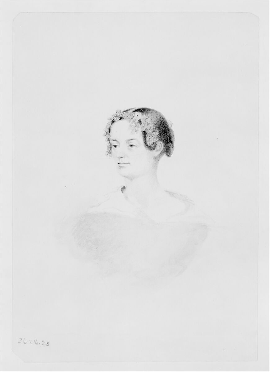 Portrait of a Woman (from McGuire Scrapbook), Thomas F. Hoppin (1816–1872), Graphite and watercolor on off-white Bristol board, American 