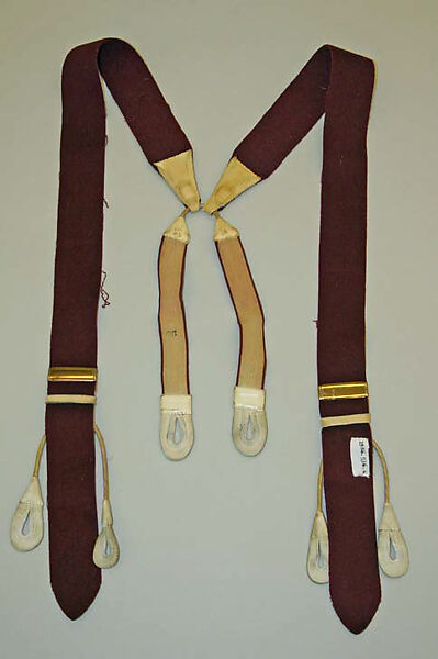 Suspenders, wool, leather, metal, elastic, British 