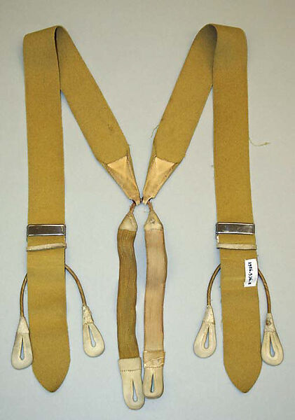 Suspenders, wool, leather, metal, elastic, British 