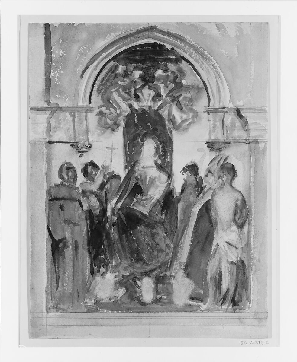 Madonna and Child and Saints, John Singer Sargent (American, Florence 1856–1925 London), Watercolor and graphite on off-white wove paper, American