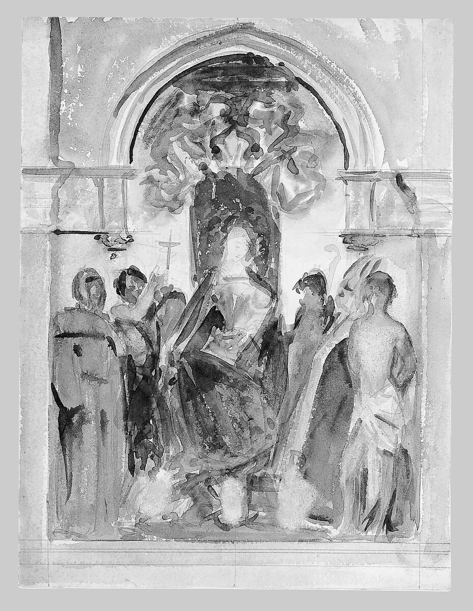 Madonna and Child and Saints, John Singer Sargent (American, Florence 1856–1925 London), Watercolor and graphite on off-white wove paper, American