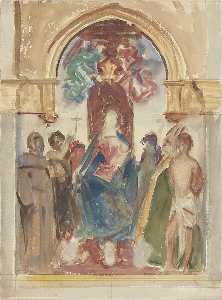 Madonna and Child and Saints, John Singer Sargent (American, Florence 1856–1925 London), Watercolor and graphite on off-white wove paper, American 