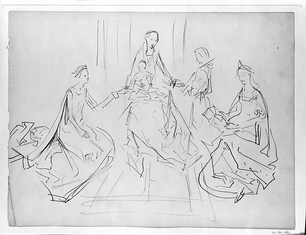 The Marriage of Saint Catherine, John Singer Sargent (American, Florence 1856–1925 London), Graphite on off-white wove paper, American