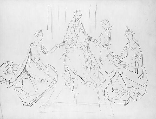 The Marriage of Saint Catherine, John Singer Sargent (American, Florence 1856–1925 London), Graphite on off-white wove paper, American 