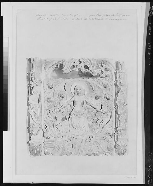 Predella of an Altar, Cathedral, Tarragon, John Singer Sargent (American, Florence 1856–1925 London), Graphite and brown pigment (bister color) on white wove paper, American