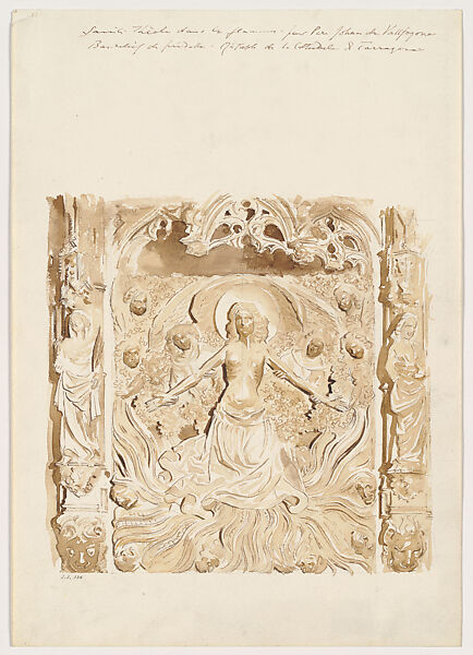 Predella of an Altar, Cathedral, Tarragon, John Singer Sargent (American, Florence 1856–1925 London), Graphite and brown pigment (bister color) on white wove paper, American 