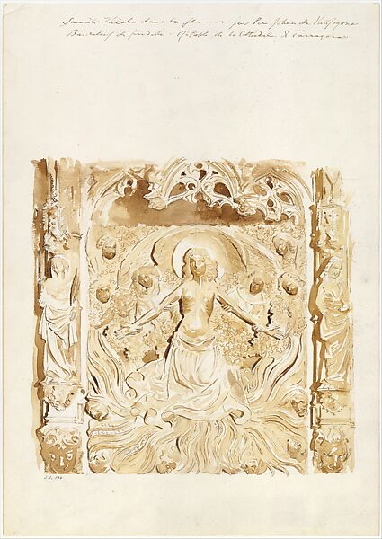 Predella of an Altar, Cathedral, Tarragon, John Singer Sargent (American, Florence 1856–1925 London), Graphite and brown pigment (bister color) on white wove paper, American