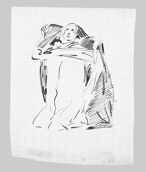 Mary, Study for "Annunciation", John Singer Sargent (American, Florence 1856–1925 London), Pen and ink on tracing paper with printed grid, American 