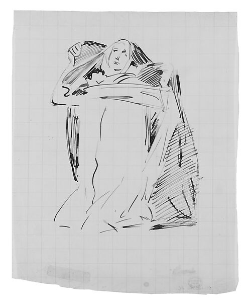 Mary, Study for "Annunciation", John Singer Sargent (American, Florence 1856–1925 London), Pen and ink on tracing paper with printed grid, American