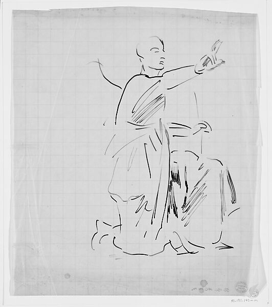 Angel, Study for "Annunciation", John Singer Sargent (American, Florence 1856–1925 London), Pen and ink on tracing paper with printed grid, American