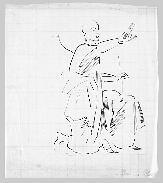 Angel, Study for "Annunciation", John Singer Sargent (American, Florence 1856–1925 London), Pen and ink on tracing paper with printed grid, American 
