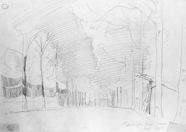 Poperinghe Road near Ypres, John Singer Sargent (American, Florence 1856–1925 London), Graphite on off-white wove paper, American