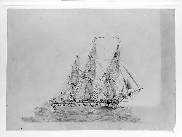 A Frigate, John Singer Sargent (American, Florence 1856–1925 London), Graphite on green wove paper, American
