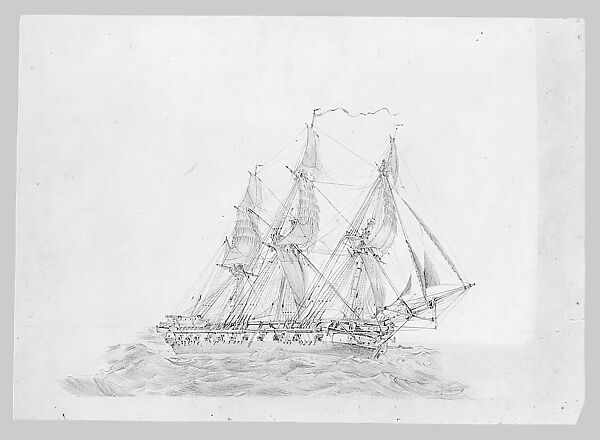 A Frigate, John Singer Sargent (American, Florence 1856–1925 London), Graphite on green wove paper, American