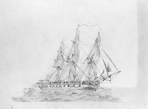 A Frigate, John Singer Sargent (American, Florence 1856–1925 London), Graphite on green wove paper, American 