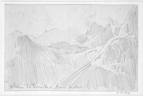 Glacier du Brouillard from Below, John Singer Sargent (American, Florence 1856–1925 London), Graphite on off-white wove paper, American