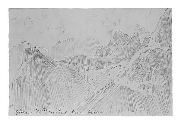 Glacier du Brouillard from Below, John Singer Sargent (American, Florence 1856–1925 London), Graphite on off-white wove paper, American