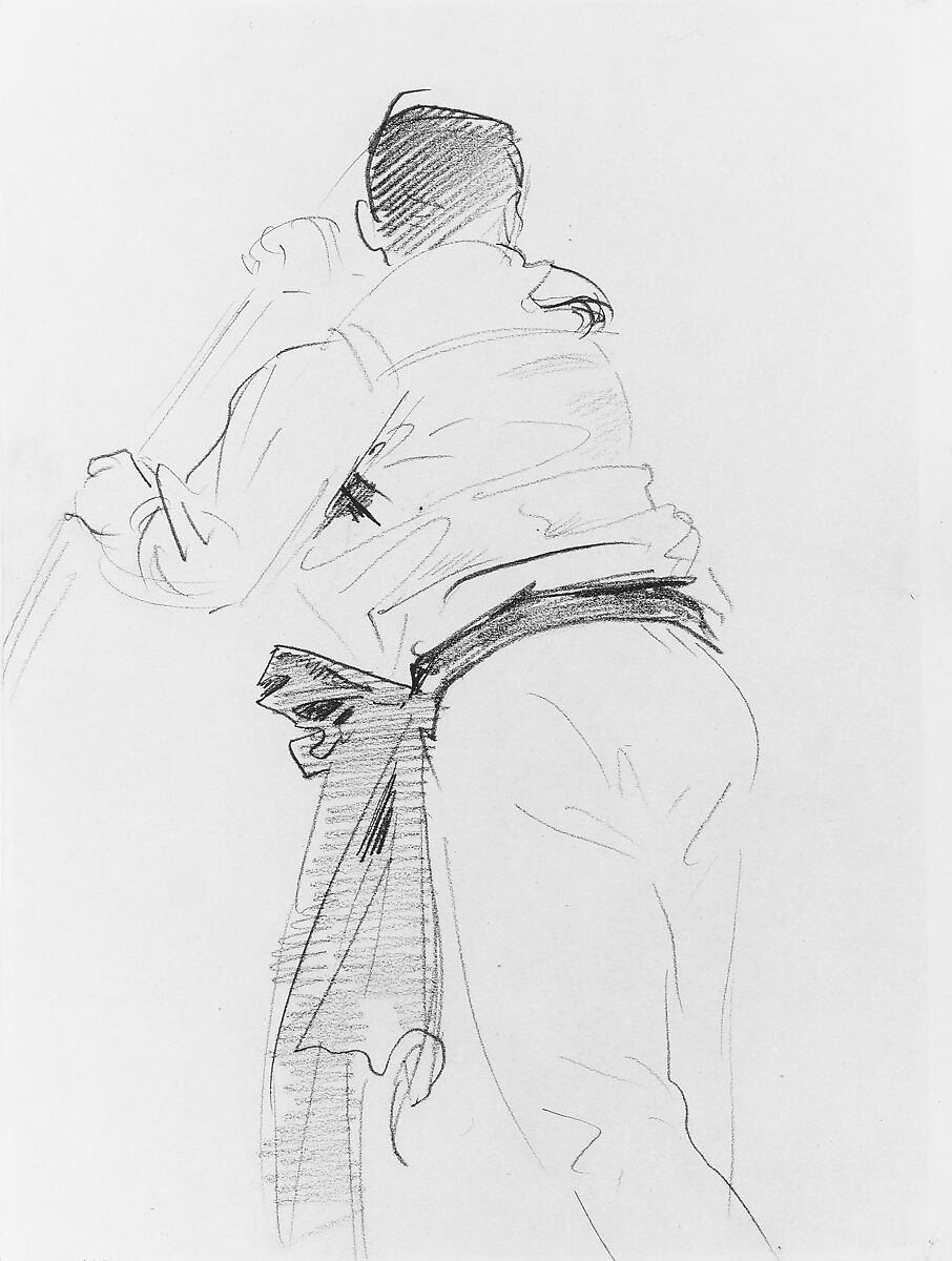 Gondolier, John Singer Sargent (American, Florence 1856–1925 London), Graphite on light-buff wove paper, American