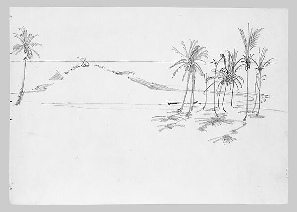 Landscape with Palms, John Singer Sargent (American, Florence 1856–1925 London), Graphite on off-white wove paper, American 