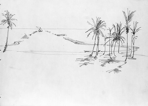 Landscape with Palms, John Singer Sargent (American, Florence 1856–1925 London), Graphite on off-white wove paper, American